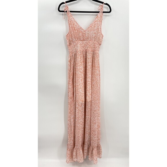 NWT GUESS Chameleon Camo Orange White Smocked High Low Maxi Dress Size S - Picture 4 of 8